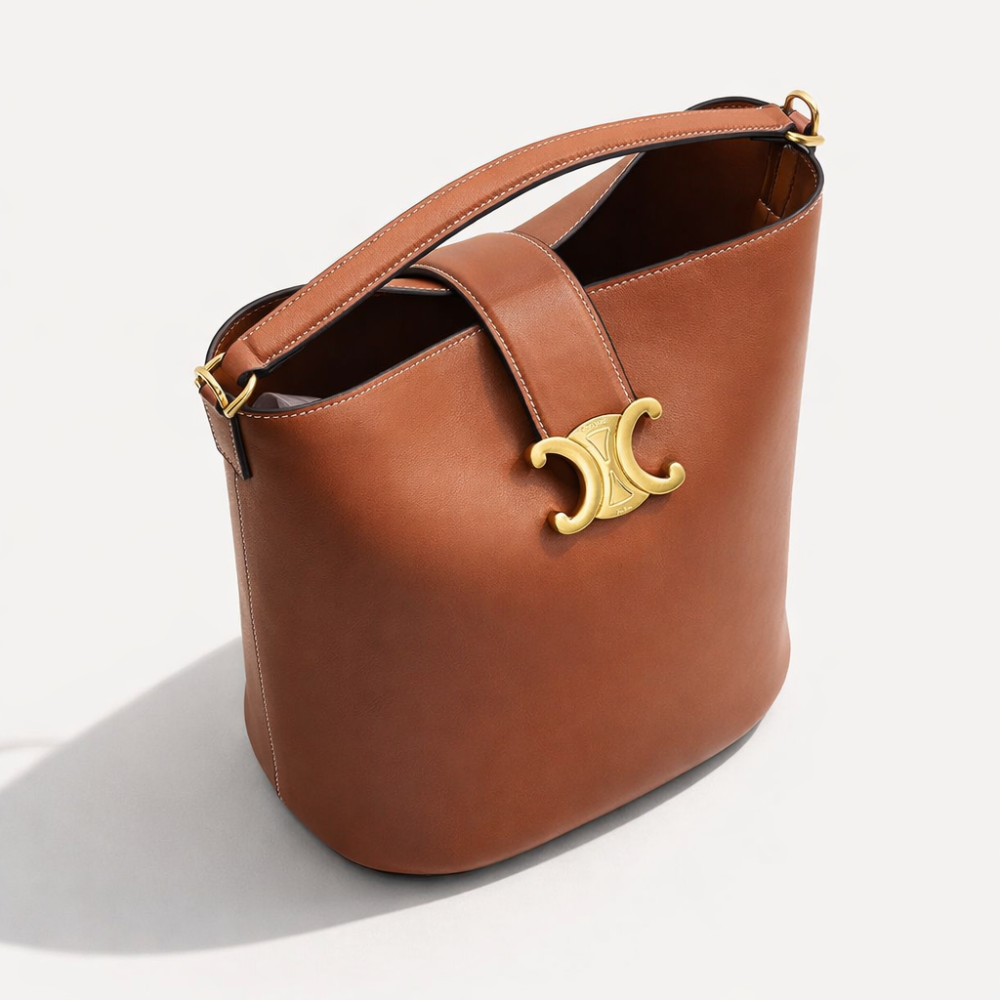 MEDIUM BUCKET LOUISE IN SMOOTH CALFSKIN TAN