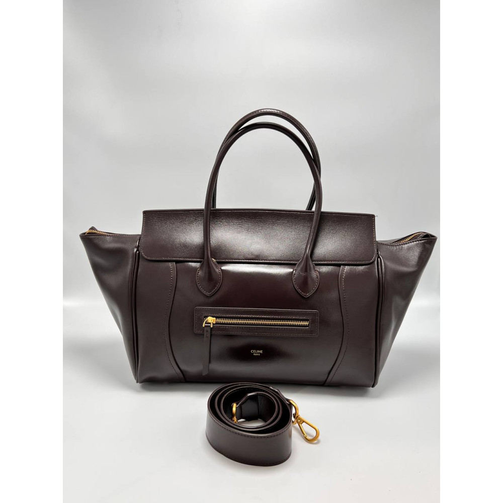 BIG LUGGAGE IN SUPPLE SHINY LAMBSKIN DARK BROWN