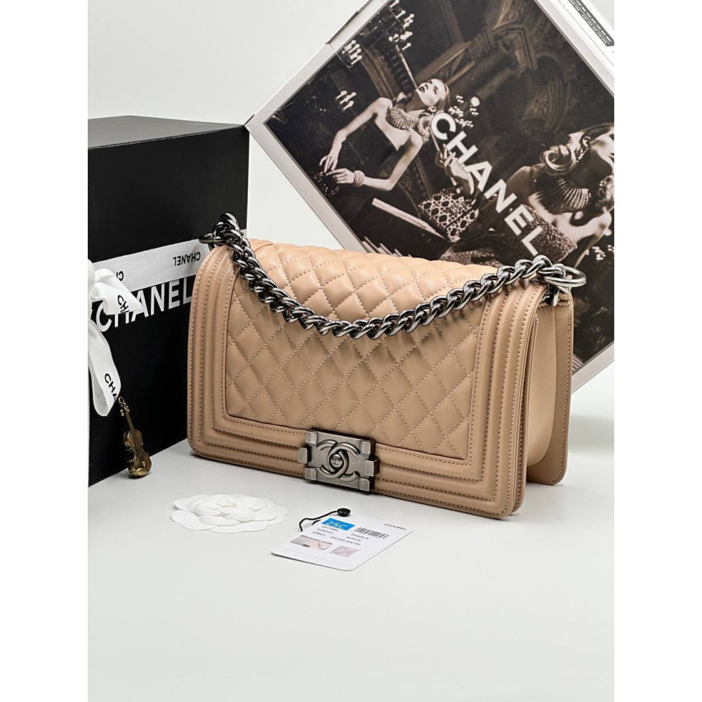 BOY CHANEL HANDBAG Calfskin & Ruthenium-Finish Metal Dark Taupe