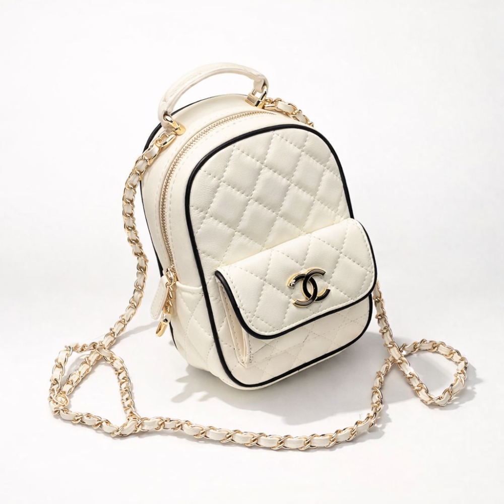 Quilted Mini Backpack with Chain Strap Lambskin & Gold-Tone Metal Light Beige