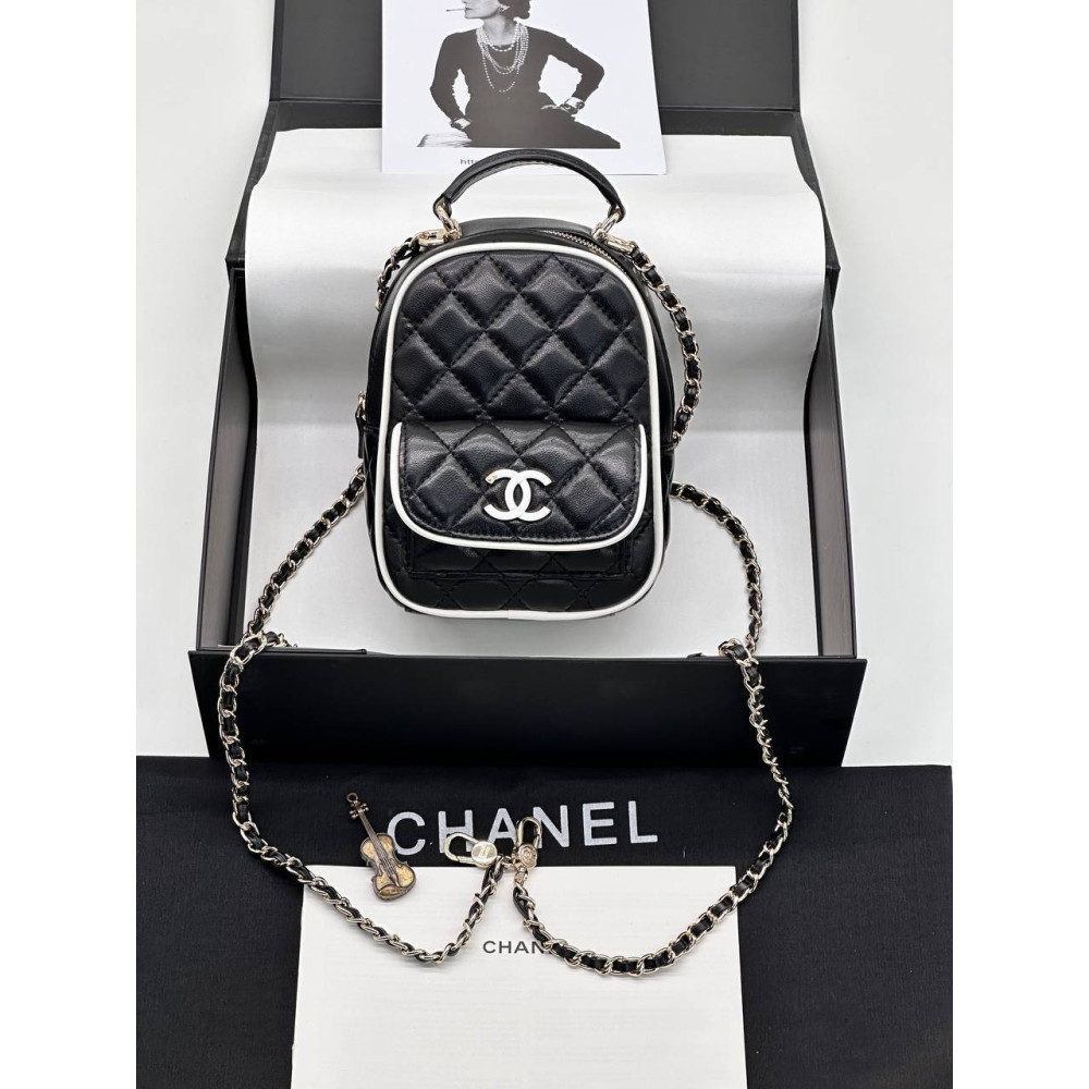 Quilted Mini Backpack with Chain Strap Lambskin & Gold-Tone Metal Black