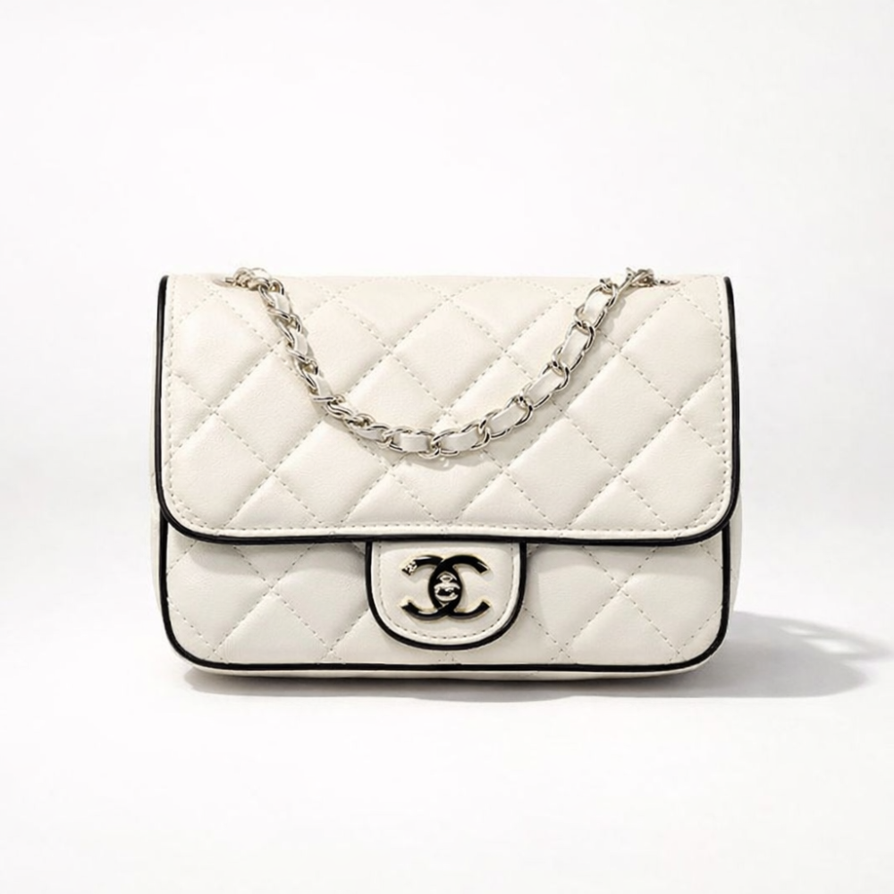 Quilted Mini Chain Lambskin & Gold-Tone Metal Light Beige