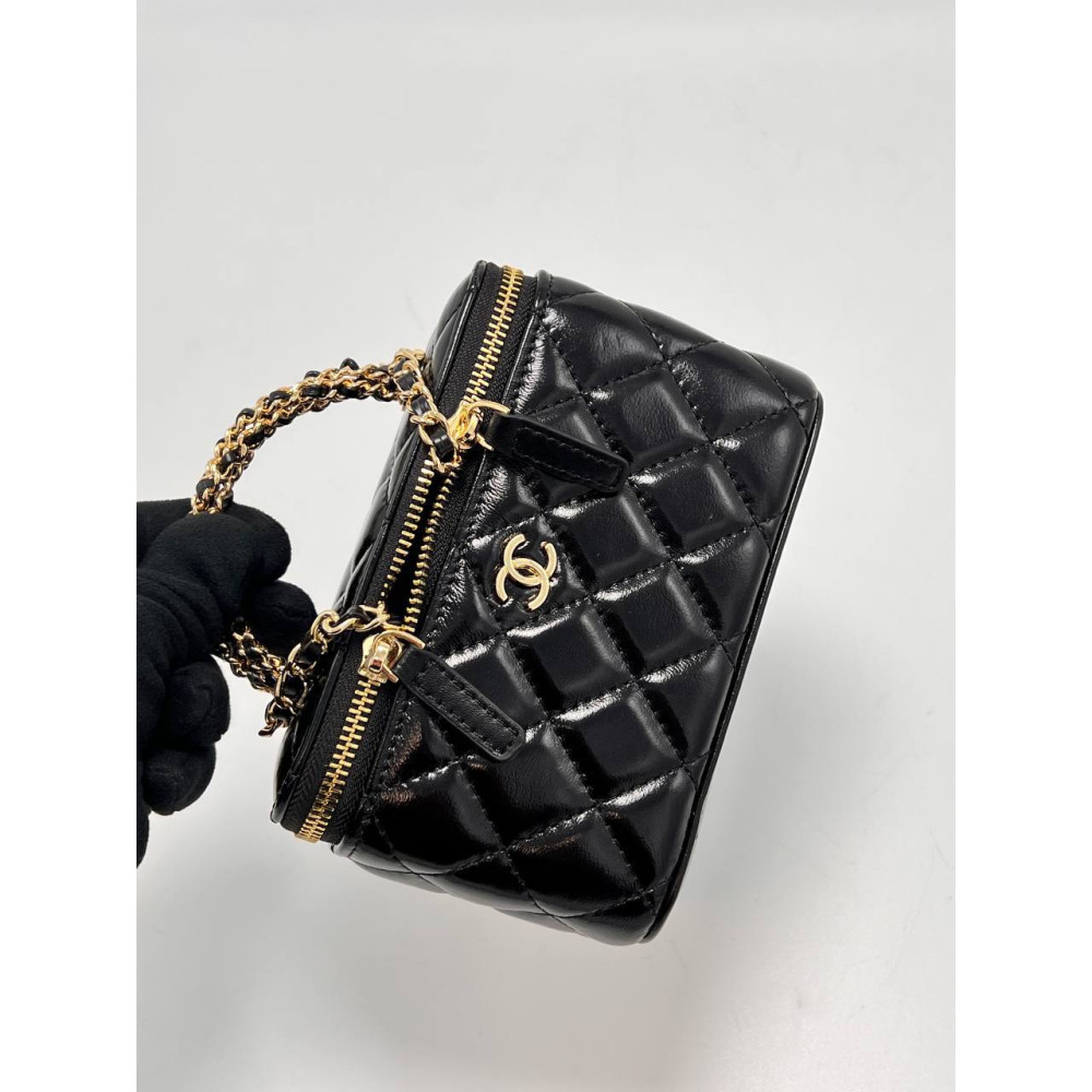 MINI TOP HANDLE Lambskin & Gold-Tone Metal Black