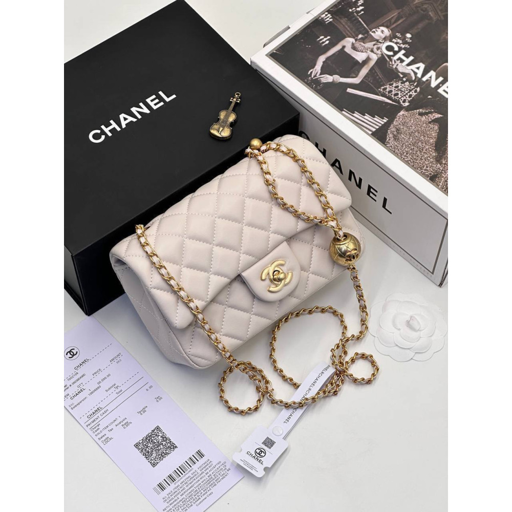 MINI CLASSIC HANDBAG | Lambskin & Gold-Tone Metal | Beige