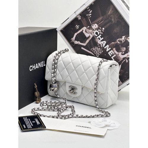 MINI CLASSIC HANDBAG | Lambskin & Silver-Tone Metal | White