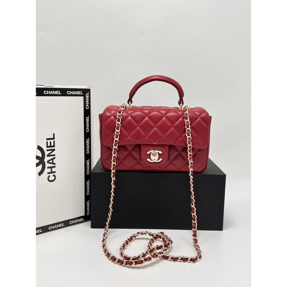 MINI CLASSIC HANDBAG WITH TOP HANDLE | Lambskin & Gold-Tone Metal | Red