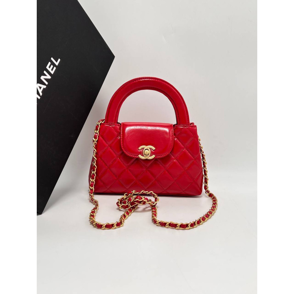 MINI SHOPPING BAG Mirror Calfskin & Gold-Tone Metal Red