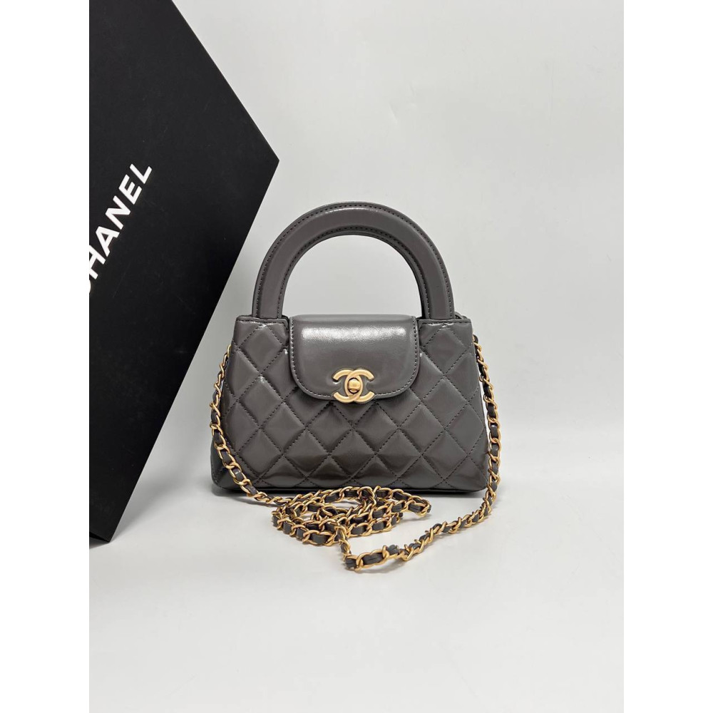 MINI SHOPPING BAG Mirror Calfskin & Gold-Tone Metal Gray