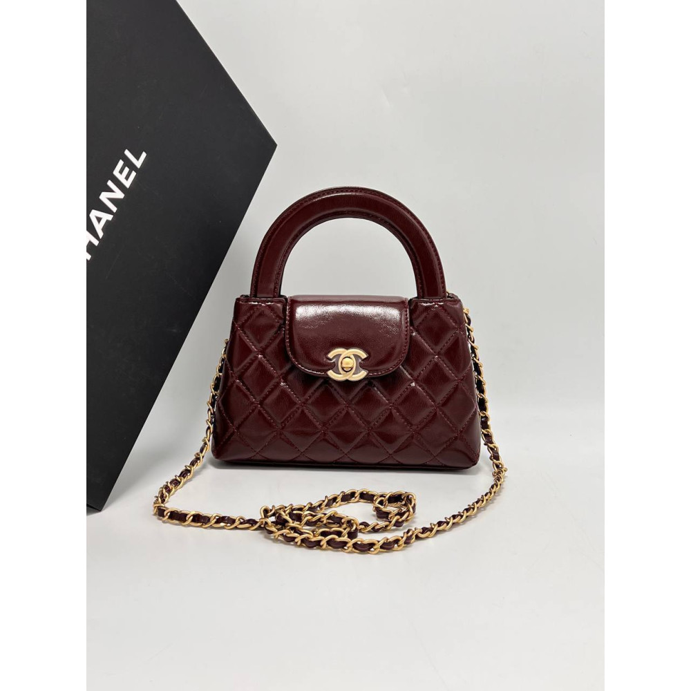 MINI SHOPPING BAG Mirror Calfskin & Gold-Tone Metal Burgundy