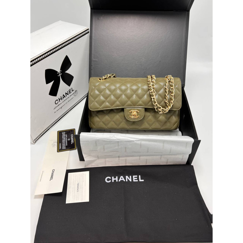 CLASSIC 11.12 HANDBAG Grained Lambskin & Gold-Tone Metal Khaki