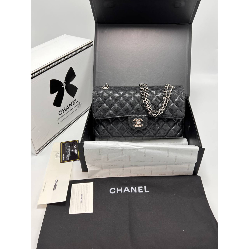 CLASSIC 11.12 HANDBAG Grained Lambskin & Silver-Tone Metal Black