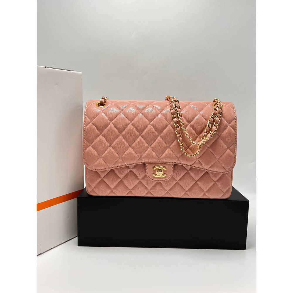 LARGE CLASSIC HANDBAG Grained Calfskin & Gold-Tone Metal Pink