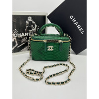 LONG VANITY WITH CHAIN Snake-effect Leather & Gold-Tone Metal Green