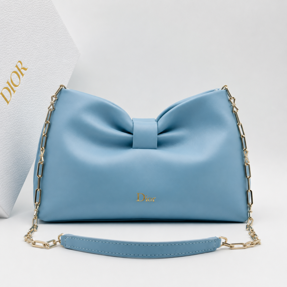 Small Dior Bow Bag Bleu Tourmaline Lambskin