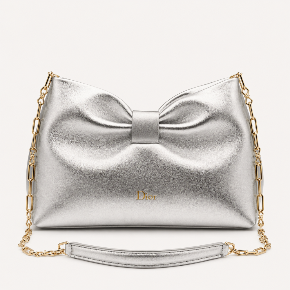 Small Dior Bow Bag Silver Lambskin