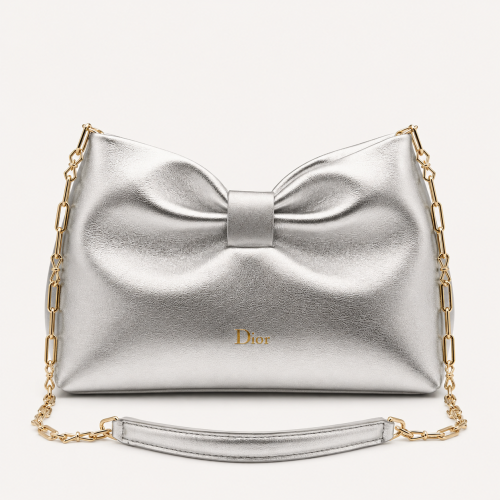 Small Dior Bow Bag Silver Lambskin