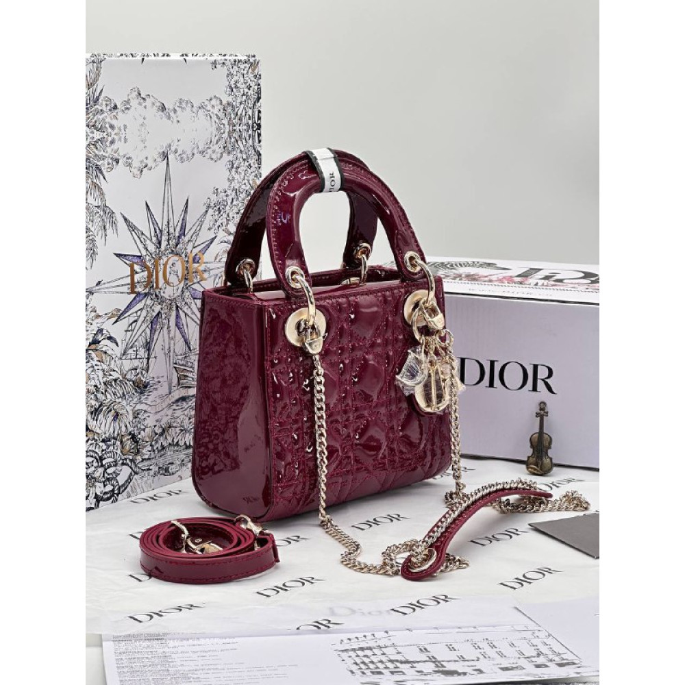 Mini Lady Dior Bag Burgundy