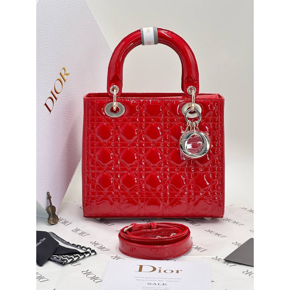Medium Lady Dior Bag Cherry Red