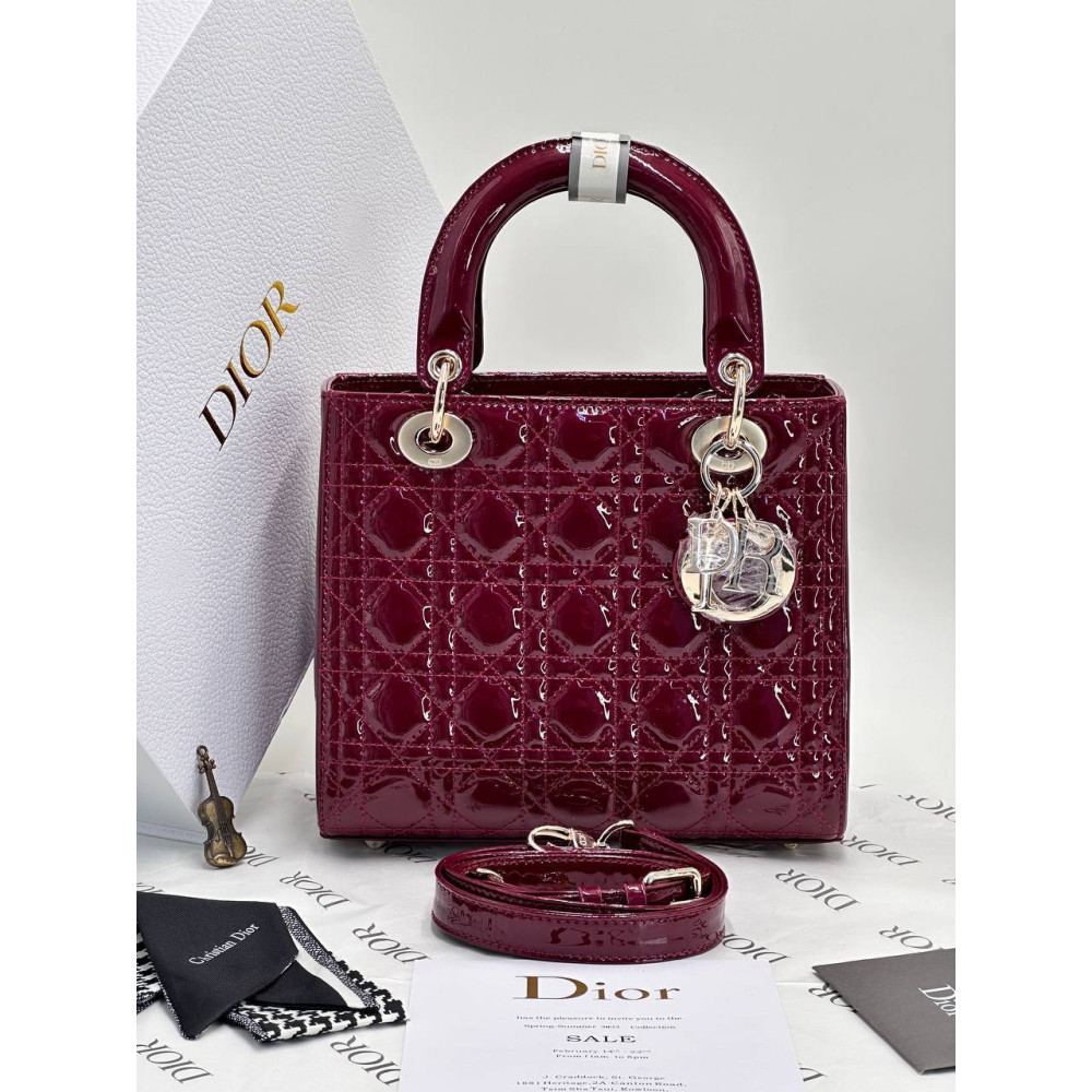 Medium Lady Dior Bag Burgundy