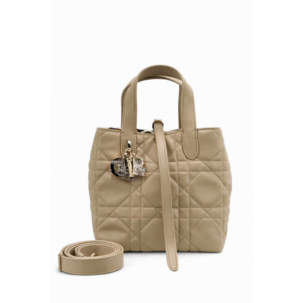 Small Dior Toujours Vertical Tote Bag Powder Beige