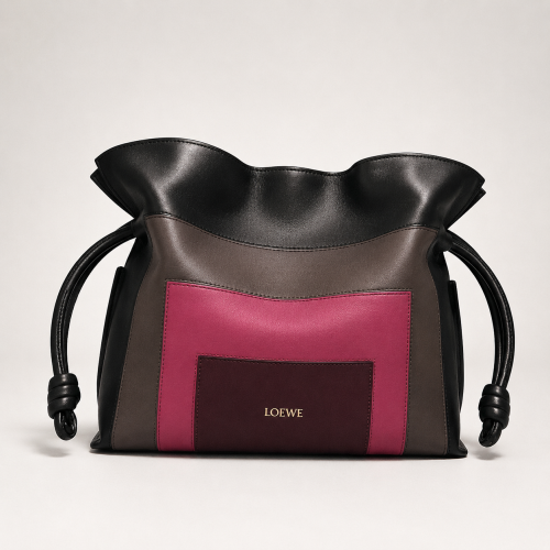 Medium Flamenco Clutch in Nappa Calfskin Black Burgundy