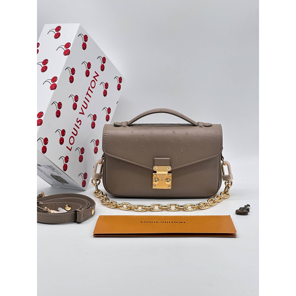 Pochette Métis East-West Ostrich Leather Tourterelle Gray