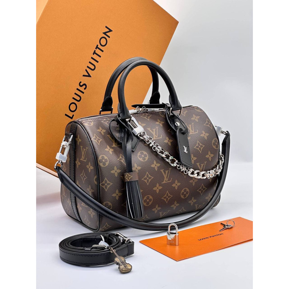 Speedy Soft 25 Dark Monogram Coated Canvas Black